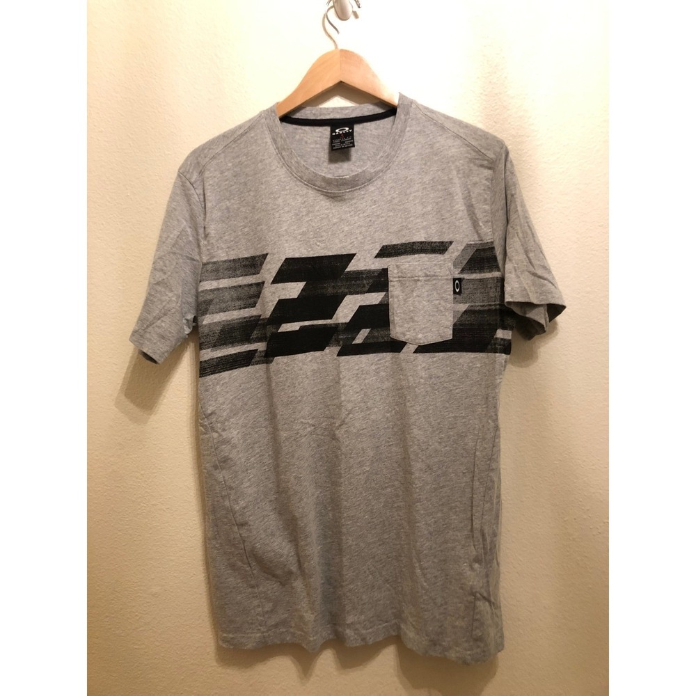 Oakley Mens Pocket T-Shirt Gray Black Graphic Print Regular Fit Large L/G - Picture 2 of 8